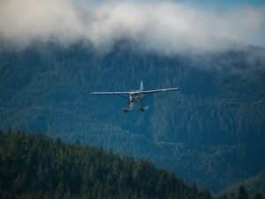 Seaplane coming in for a landing on the coast of BC - Vancouver Island Harbour Air