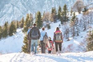 High school school trip in the snow in the mountains