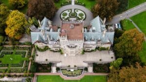Hatley Castle from the air, Royal Roads University, Victoria, BC Canada