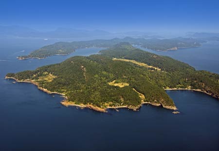 A view of the Gulf Islands in BC from the air
